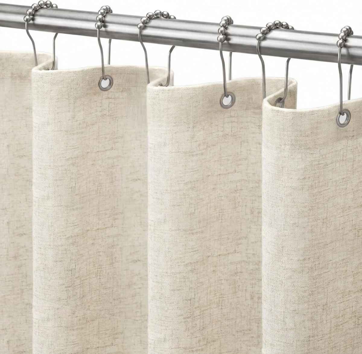 Linen Shower Curtain Fabric Boho Beige Shower Curtain Neutral Linen Shower Curtains for Bathroom Vintage Farmhouse Bathroom Decor (72x72 Inch)