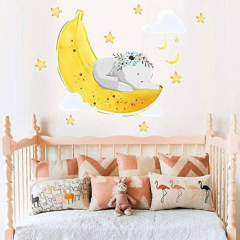 Flying Elephant Wall Decal Animal With Cloud Moon Star Wall Sticker Dumbo