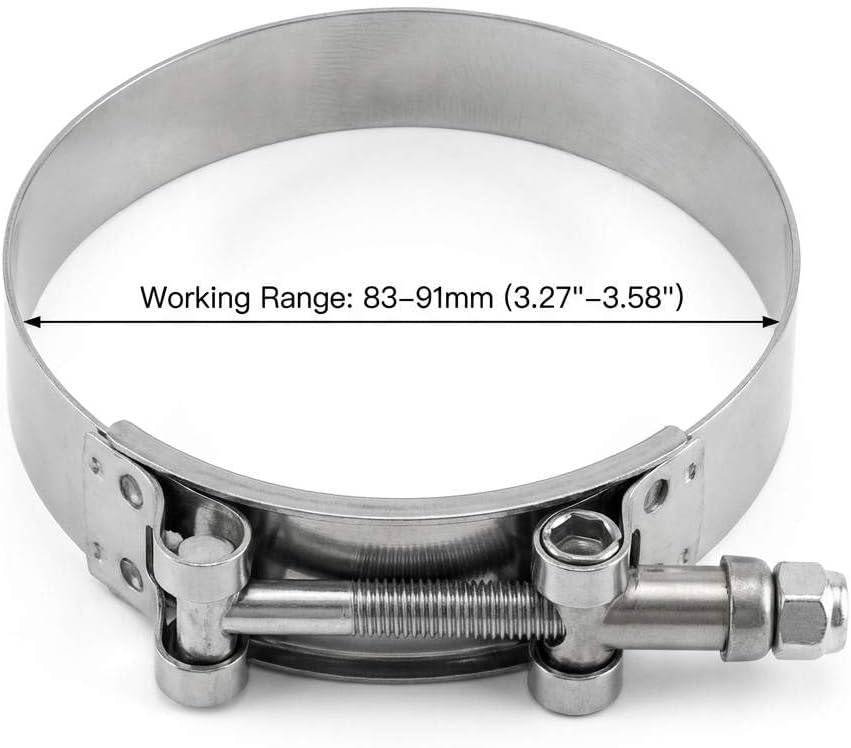 3" T-Bolt Hose Clamp Stainless Steel, Working Range 83mm-91mm for 3" Hose ID, Turbo Intake Intercooler Clamp, 4 Pack