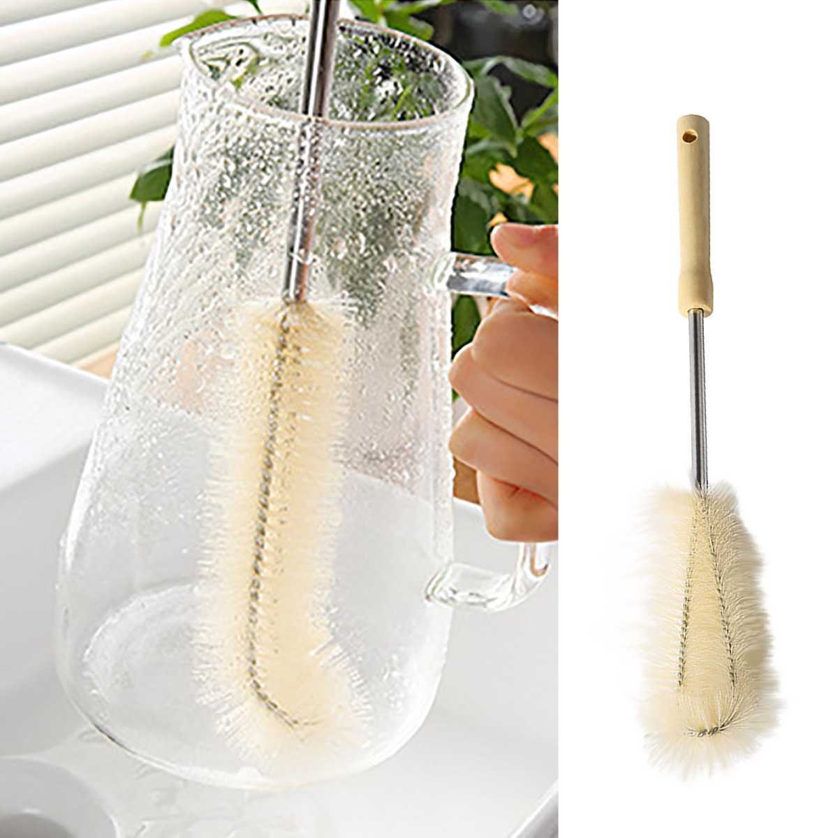 Cup Brush Cleaner with Long Handle - Small L-Shaped Cleaning Brush for Bottles, Mugs, Glasses, Ceramic, Plastic, and Vacuum Flasks, Soft Nylon Bristles, Convenient Hanging Design,10 inch, Easy Storage C