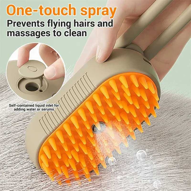 2 Piece Pet Steam Brush Set 3 in 1 Electric Spray Hair Removal Comb, White and Brown, USB