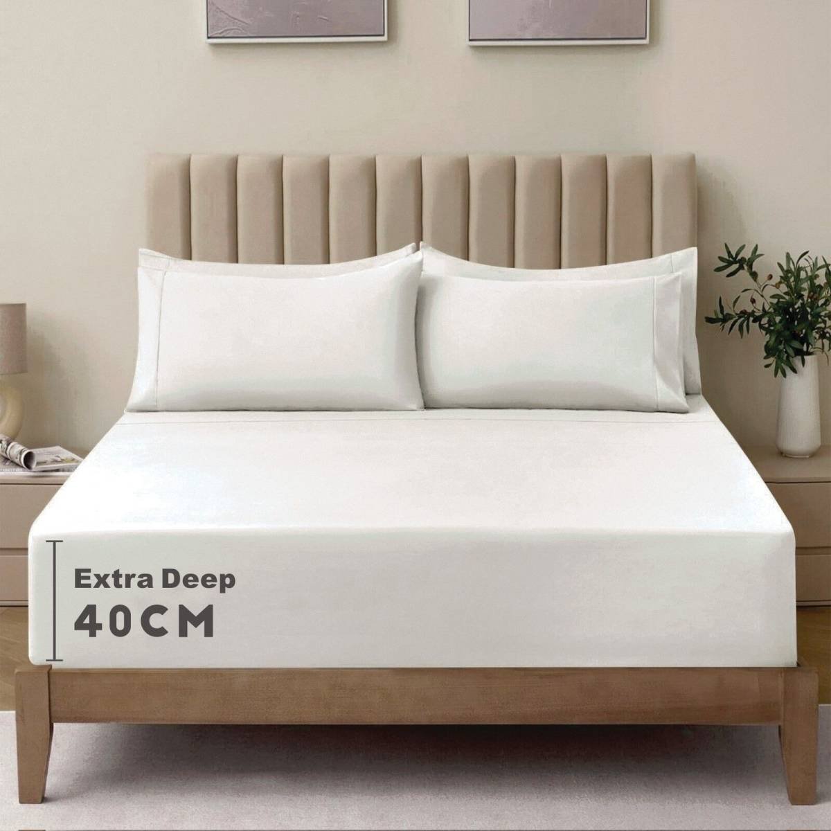 3 Piece Fitted Sheet Set- Fitted Sheet & Pillowcases -Breathable Bedding - Wrinkle, Fade, Stain Resistant- 40cm Deep Pocket Fitted Bed Sheet Set(Raw white,Queen)