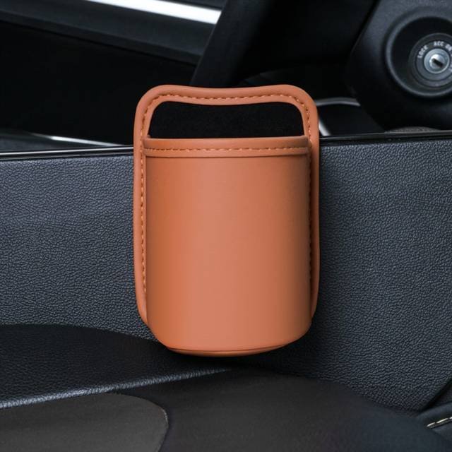 Orange Waterproof Leather Car Hanging Storage Organizer with Back Clip 14.5 x 10.5CM – Mutifunctional Car Trash Bin Cup Holder Phone Storage Pocket for Seat Back, Door & Center Console