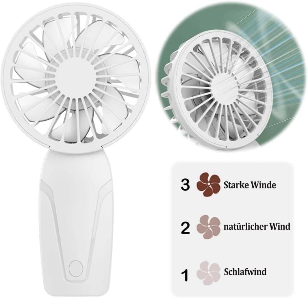 Portable Mini Hand Fan USB Rechargeable with 3 Speeds, Quiet Handheld Fan, Blue