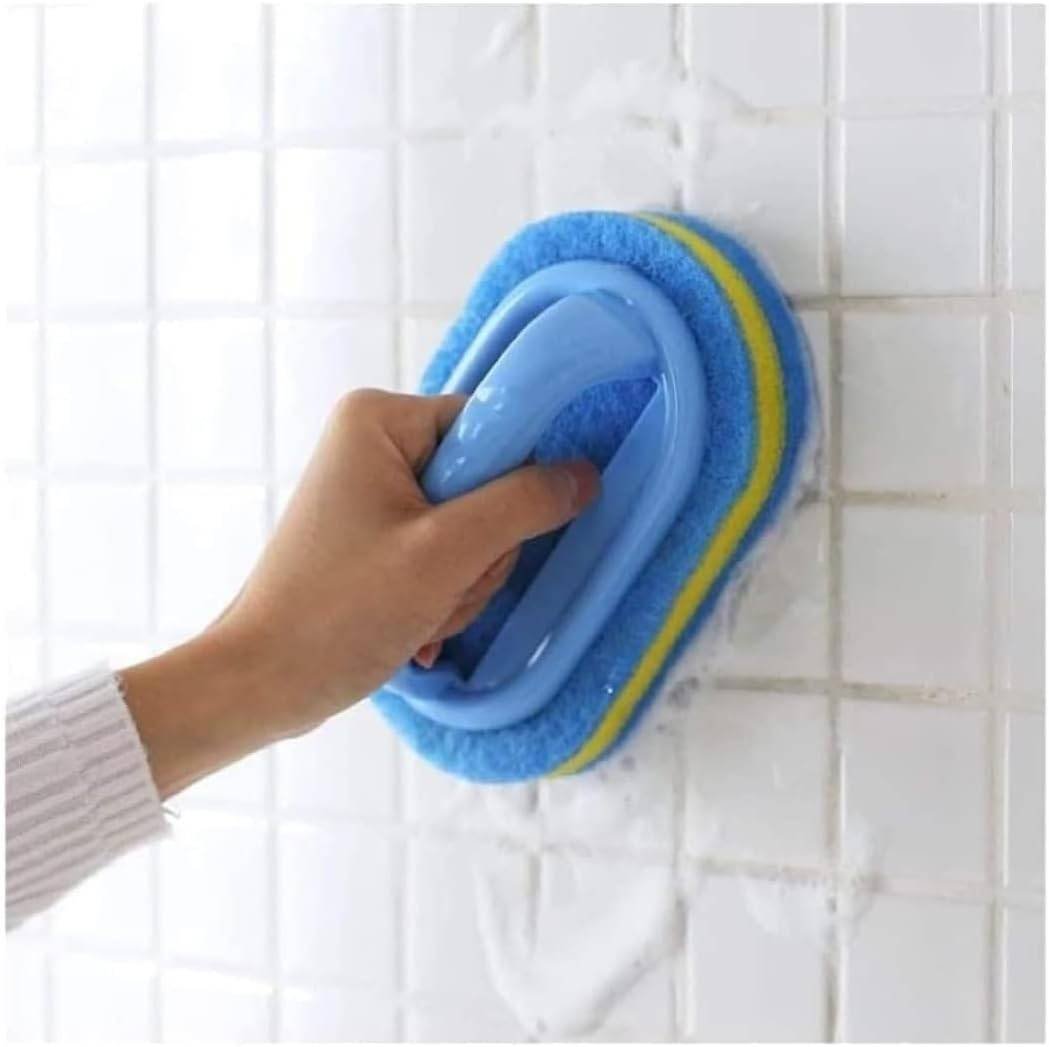 Blue Cleaning Brush with Handle Powerful Scrubber for Tiles Grout Bathroom Ergonomic Grip 14x9x7cm