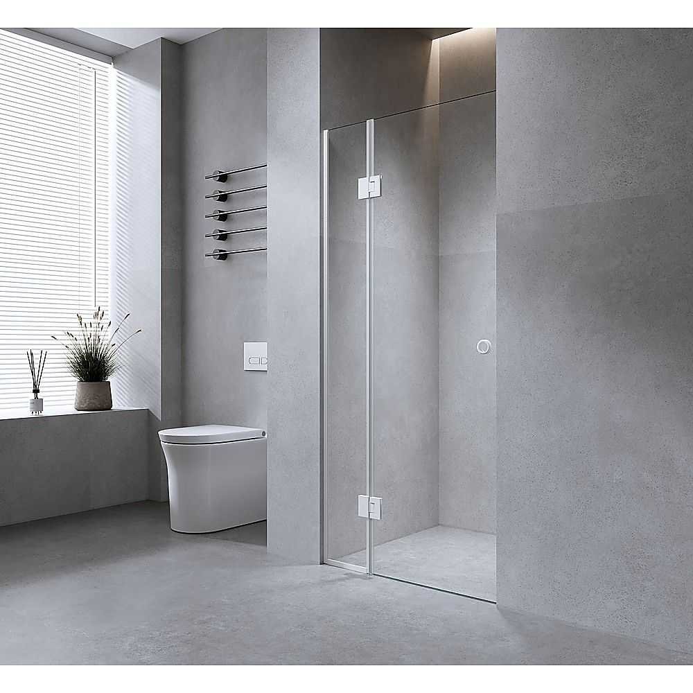 120cm Wall to Wall Frameless Shower Screen – White Wall Channel with SS Hinges for Contemporary Style