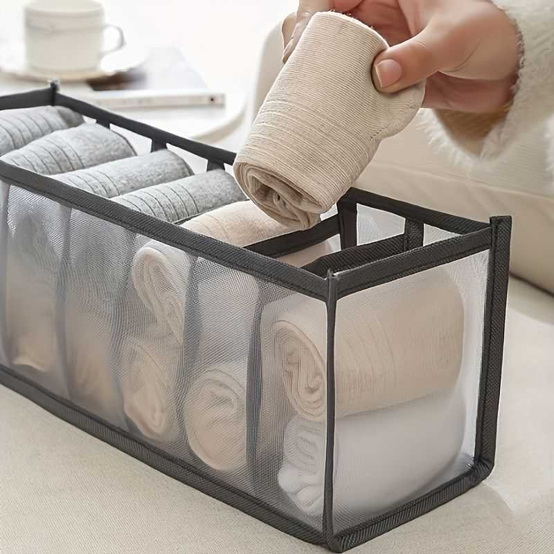3-Piece Mesh Socks, Underwear & Belt Organizer – Nylon Drawer Dividers, 7 Compartments