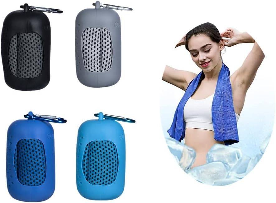 4 Pcs Cooling Towel (31.4"x 11.8"), Ice Towel,with Portable Towel Silicone Bag, Soft Breathable Chilly Towel Stay Cool for Yoga, Sport, Gym, Camping, Fitness, Running & More Activities (Multicolor)