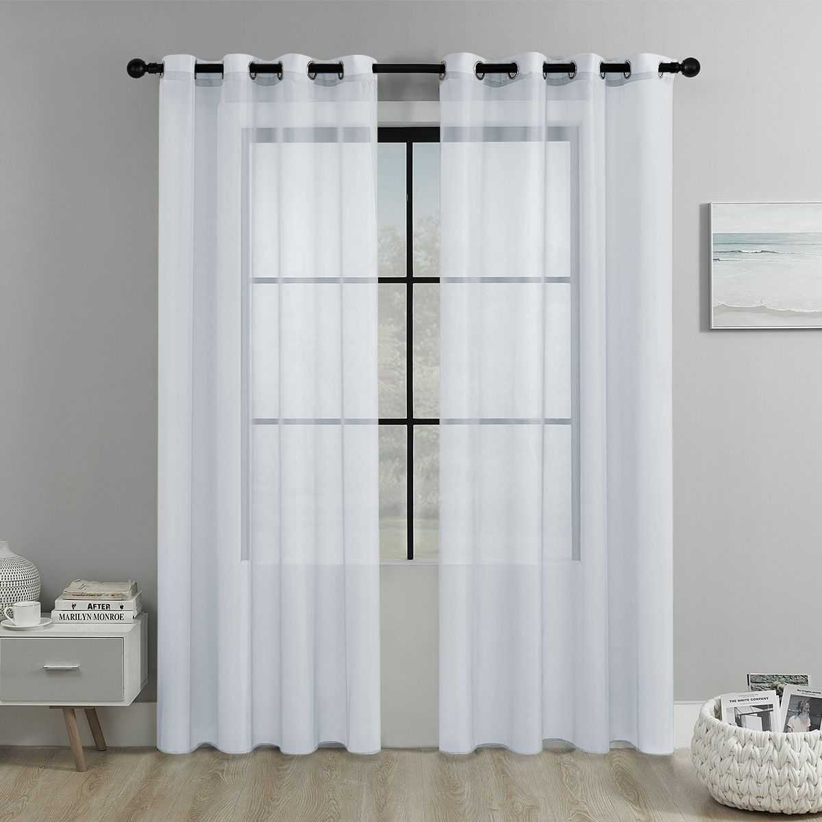 White Light Transparent Window Sheers, 2 Pieces, Multiple Sizes Available
