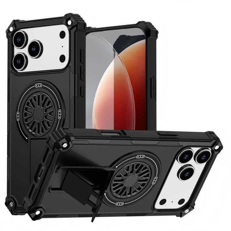 Armor Heavy Duty Magnetic Rotating Ring Kickstand Phone Case For iPhone 14 Plus, Anti-Drop Protective Cover In Black