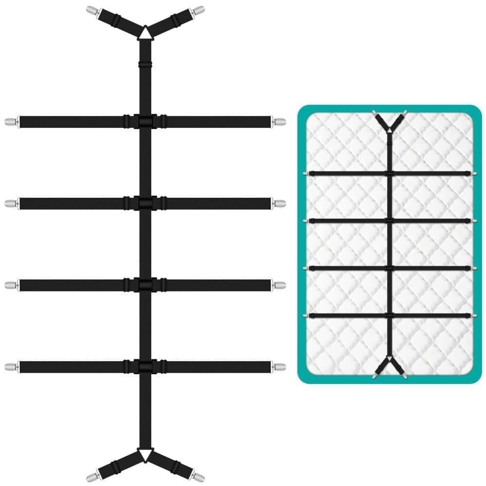 Adjustable Sheet Holders with Elastic Bands and Metal Clips for Securing Sheets Mattress or Sofa Covers, Black