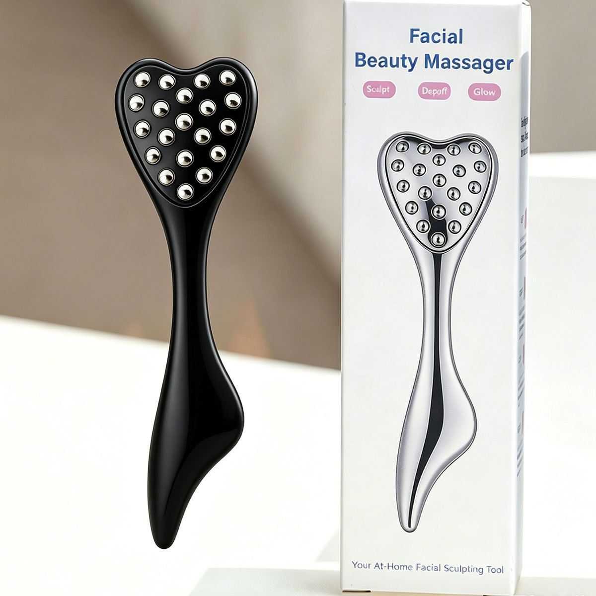 304 Stainless Steel Heart Shaped Roller Ball Massager: Face Lifting and Eye Soothing, Body Scraping and Relaxation, Lightweight and Portable, One Tool for Skincare and Body Care（black)