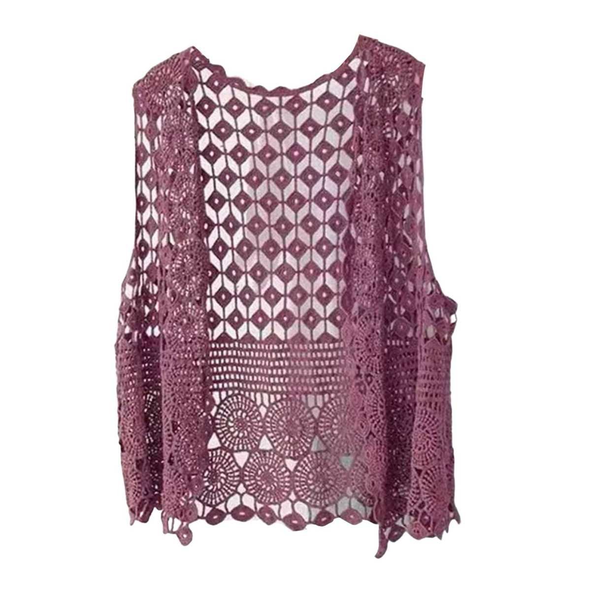 Women Vest Women's Sleeveless Knitted Hollow Vest Retro Crochet Cardigan for Summer Spring Autumn Sleeveless Cardigan One Size Purple
