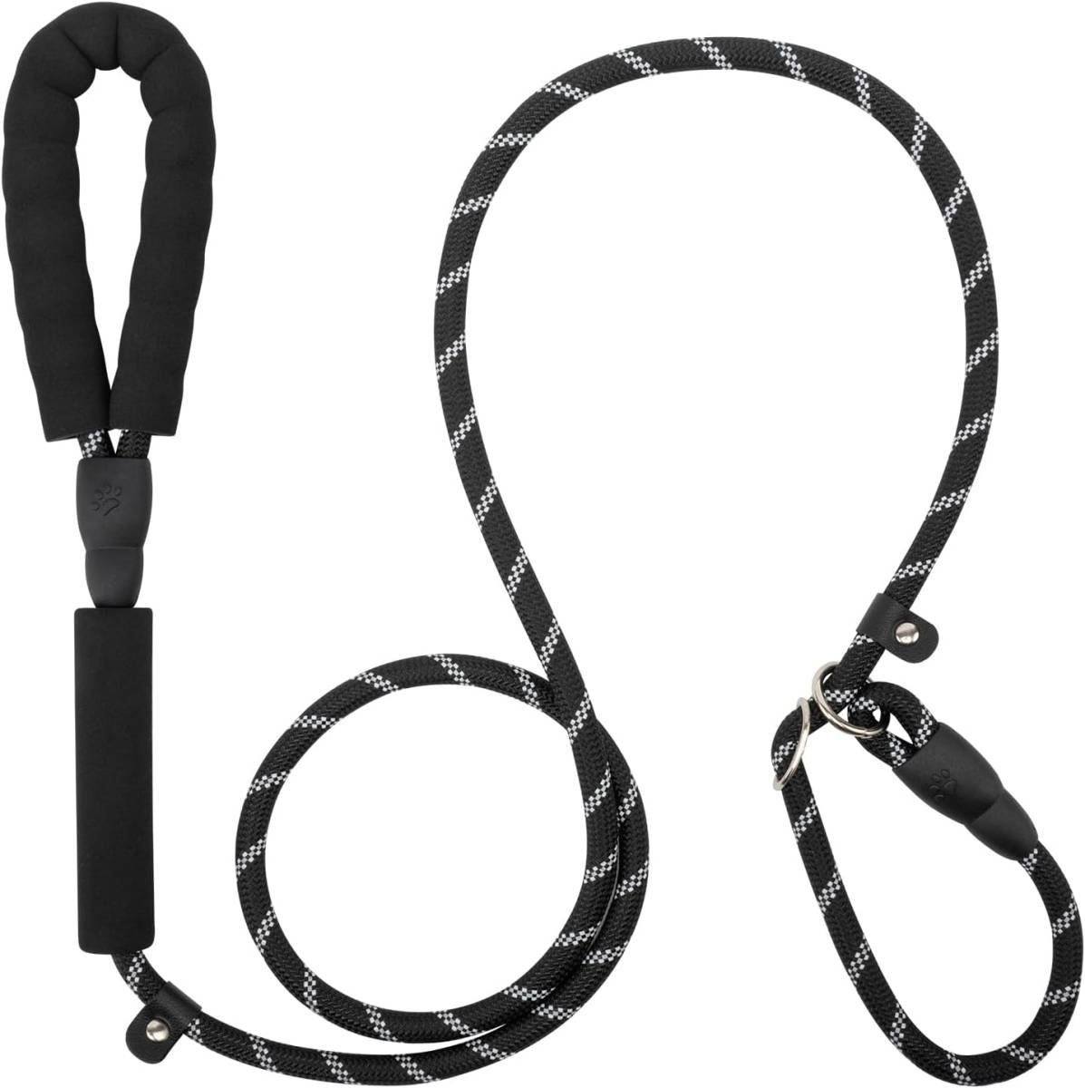 Dog Leash 6 FT with Comfortable Padded Handle, Training Loop Leash with Highly Reflective Threading for Medium Dogs, Black