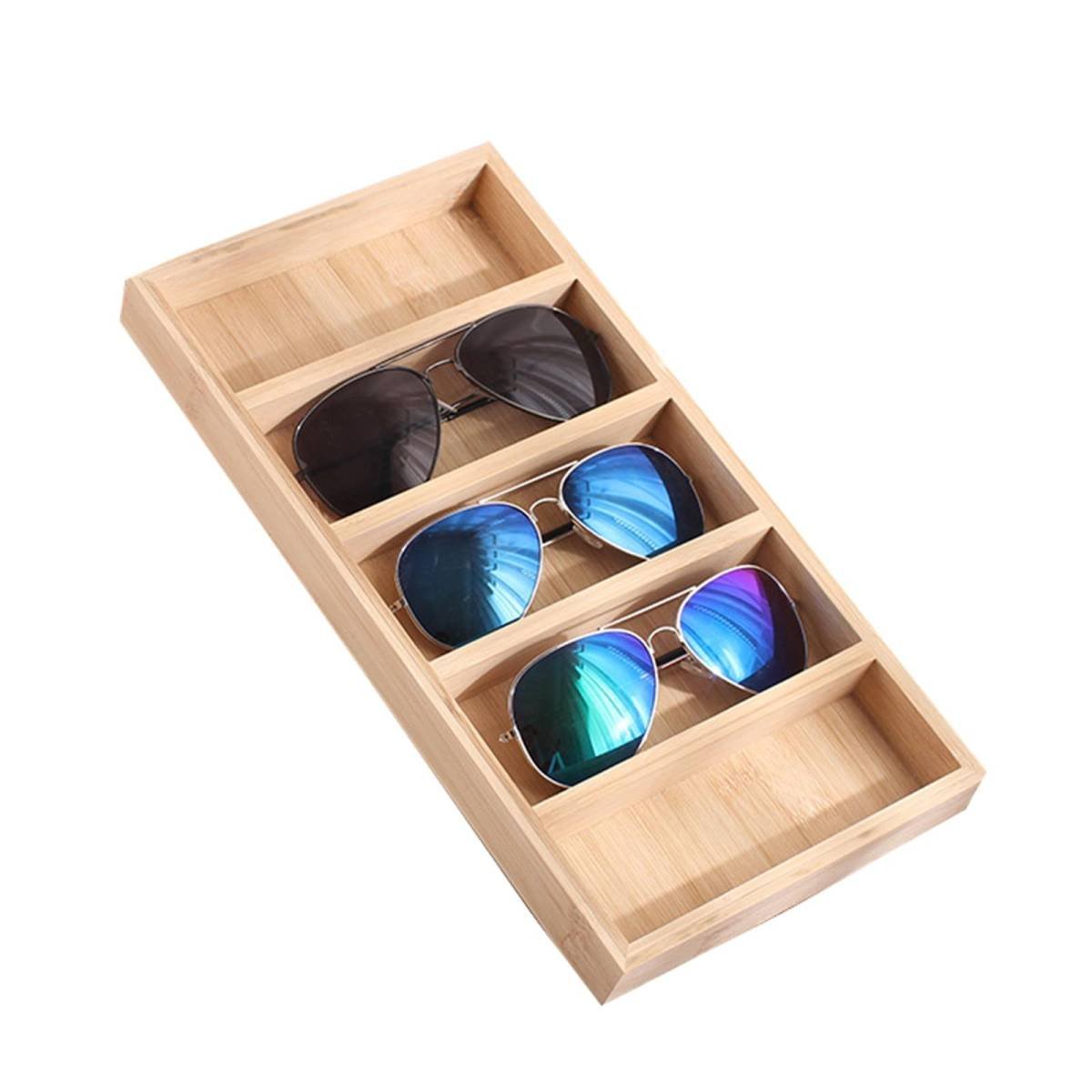 1 Pack Bamboo Sunglasses Display Tray Eyewear Storage Case for Home or Office, Tray Display Showcase Organizer Box (Only storage box)