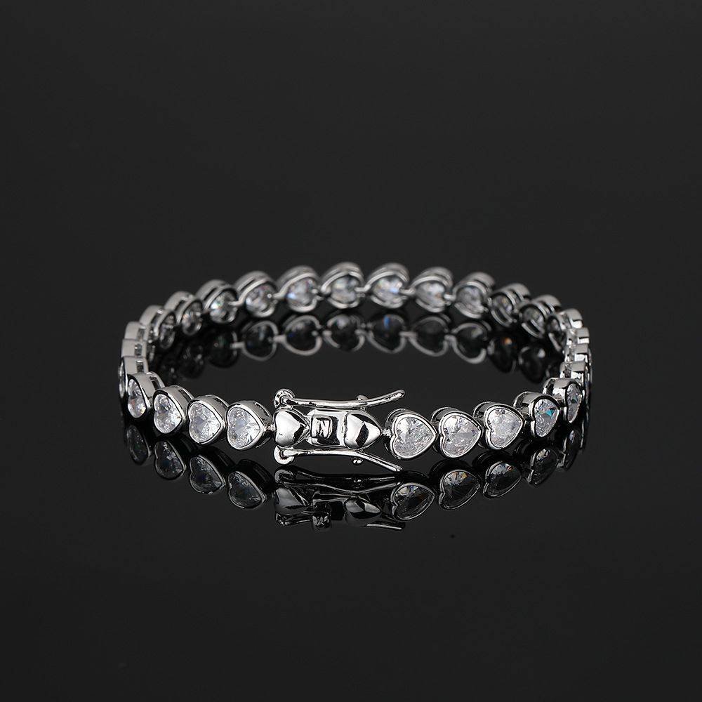 Heart Tennis Bracelet for Women with Micro-Paved Zirconia, 7 Inch Silver Bracelet