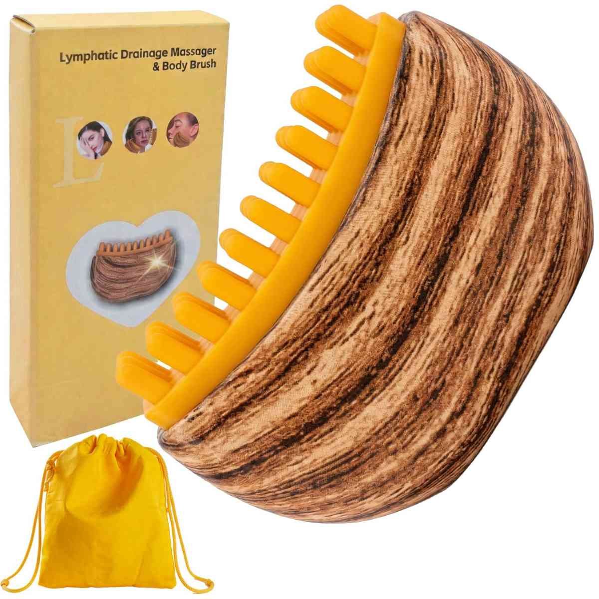 Dual-Sided Lymphatic Massage Brush: Silicone Boosts Circulation, Gua Sha Lifts, Wet & Dry Use, Essential Home Sculpting Tool(Deep wood grain)