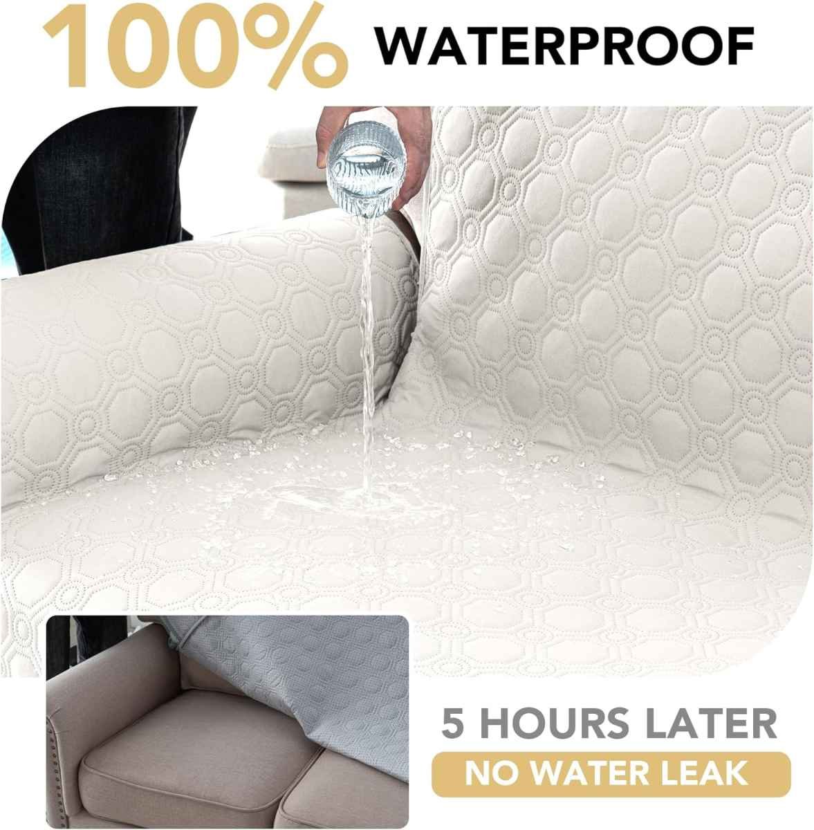 100% Waterproof Couch Cover for 3 Cushion Sofa Washable Pet Friendly with Elastic Straps Thick Durable Storage Pocket(XL Sofa, Beige) Beige 78"-X-Large