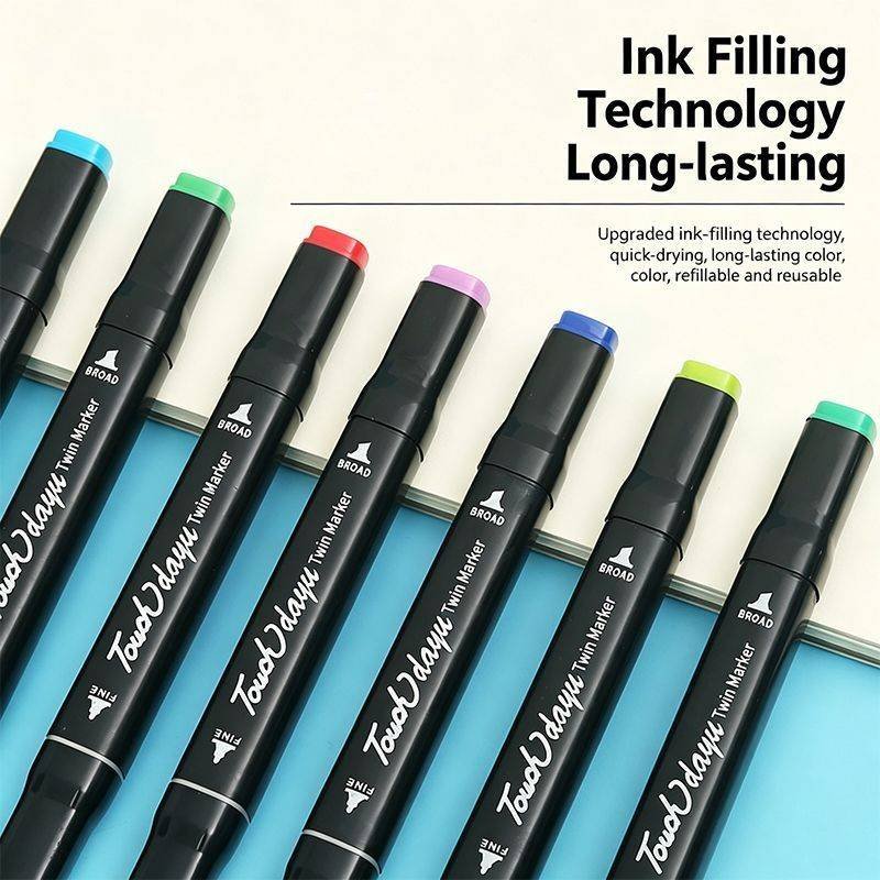 Dual Tip Quick Dry Marker Pens, Watercolor Coloring Drawing Marker Set