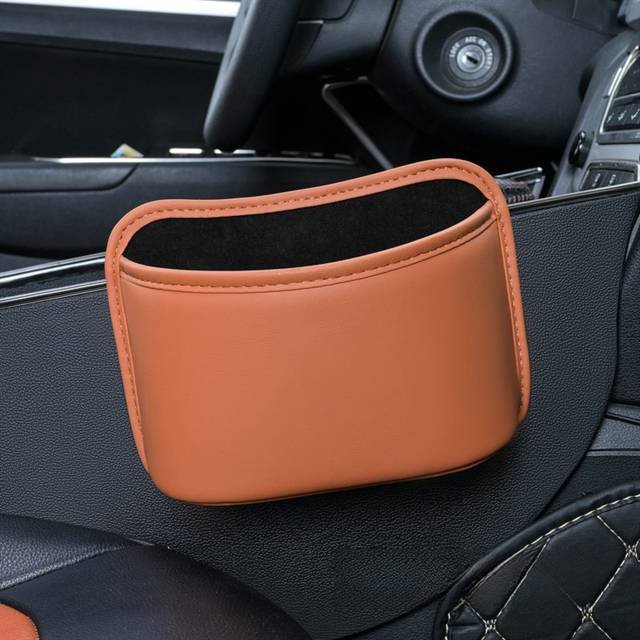 Orange Waterproof Leather Car Hanging Storage Organizer with Back Clip 20 x 14.5CM – Mutifunctional Car Trash Bin Cup Holder Phone Storage Pocket for Seat Back, Door & Center Console