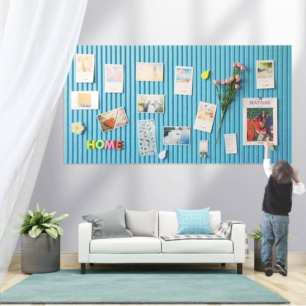 Blue Self-Adhesive Photo Board, Decorative Cork and Wall Panel Bulletin Board with Acoustic Panels for Photos and Messages, for Home and Office, 30x30cm