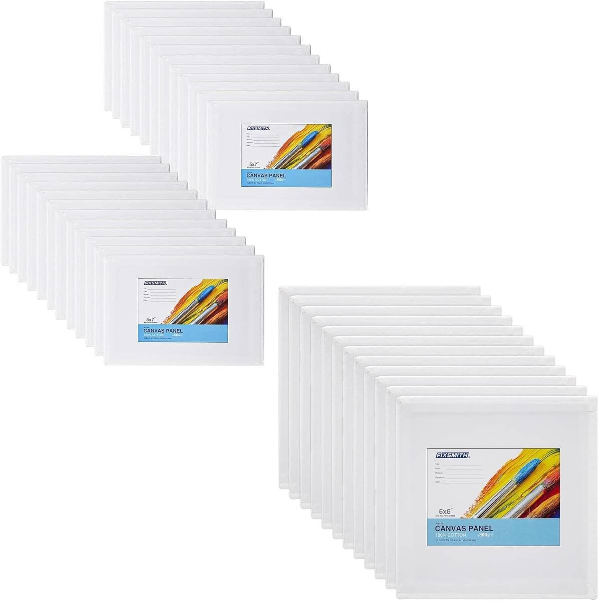 Painting Canvas Panel Boards - 5x7 Inch 24 Pack with 6 x6 Inch Canvas Panel Super Value 12 Pack Canvases,100% Cotton, Artist Canvas Board, Mini Canvas Boards