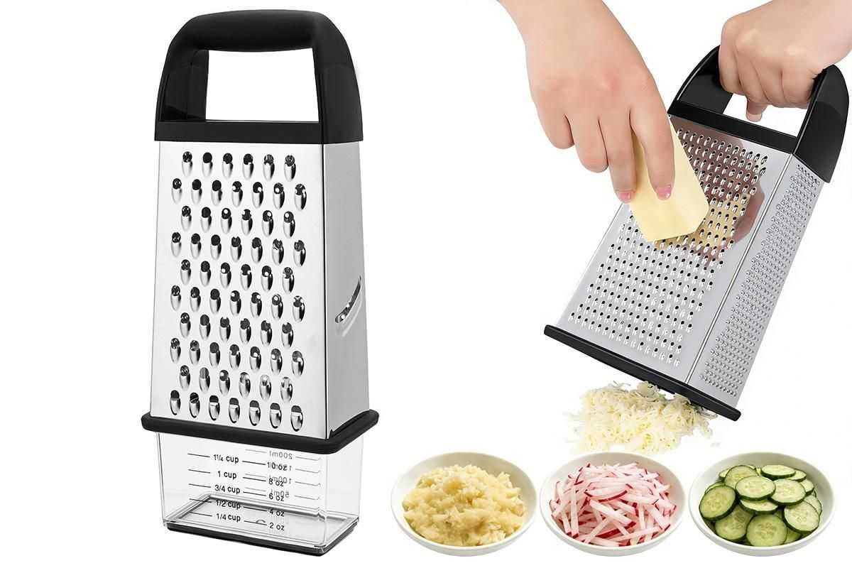 Box Grater with Container Stainless Steel Coarse Fine Slicer Non Slip Base