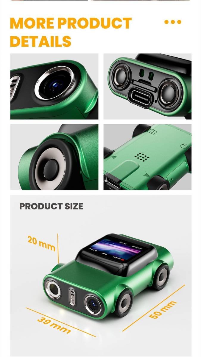 Creative Car-Shaped 2K HD Thumb Camera: Mini & Portable, Auto Focus, Clear in Low Light, Captures Every Wonderful Moment of Childhood and Life(G5 white 32 memory card）