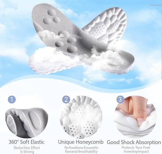 3 Pairs Green and Grey 4D Cloud Insoles for Men and Women Insoles Super Soft Anti-Fatigue, Shock Absorption, Relieve Foot Pain  (AU 8–9 )
