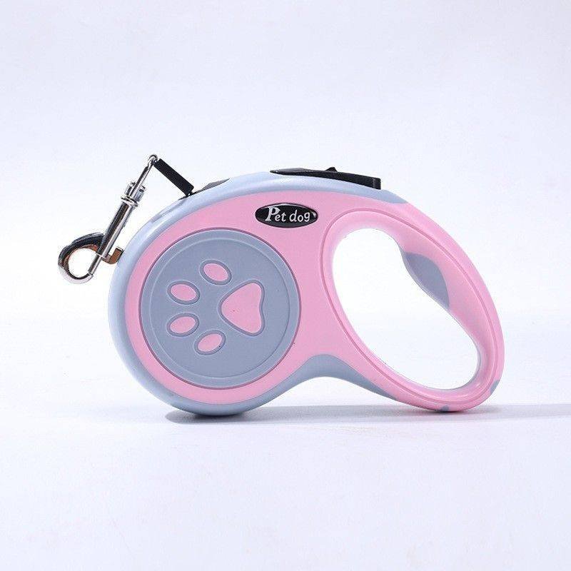 Pink Automatic Retractable Dog Leash -  5M Extendable Lead with One-Handed Brake Lock - ABS Casing, Ergonomic Grip, Tangle-Free Nylon Tape, Outdoor Walking Essential