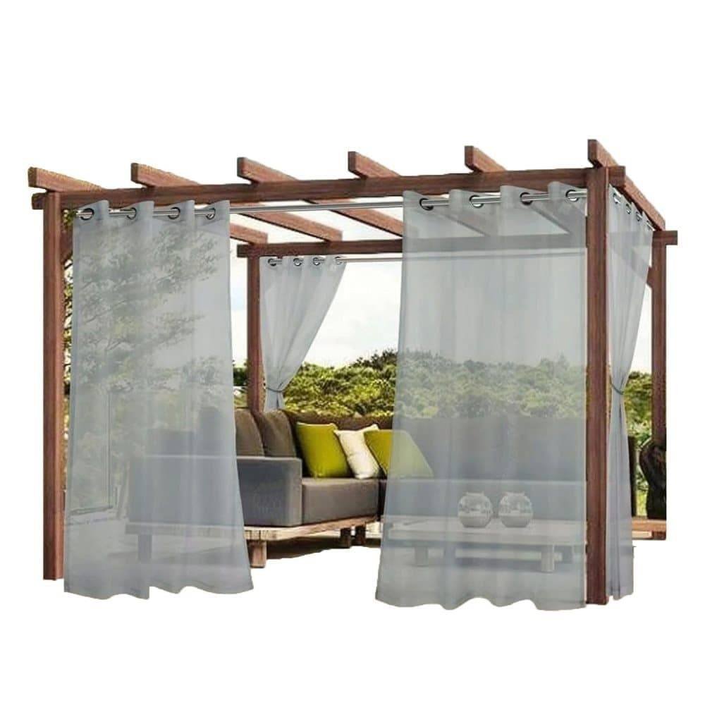 1 Pair Water Resistant Sheer Eyelet Curtains for Outdoor, 132x274 cm, Gray