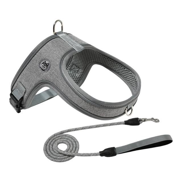 M Size Grey Waterproof Reflective Saddle-Style Dog Harness & 1.5M Leash Set - Breathable Anti-Choke Escape-Proof Step-In Walking Gear