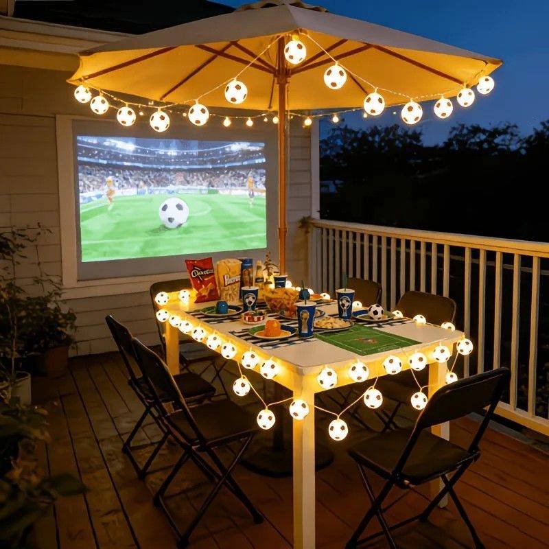 Football Shaped LED String Light, Warm Yellow Soft Glow, Cozy Decoration for Bedroom and Party. Battery Powered, 3Meters with 20 Lights.