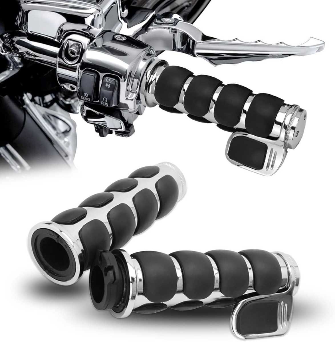 2.5cm Motorcycle Handlebar Hand Grips w/Throttle Compatible Street Bike Dirt Bike Cruiser and Chopper (Sliver Flat Angle)