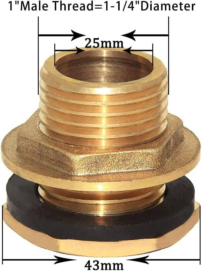 1" Male And No Female Inside Soild Brass Water Tank Connector Bulkhead Tank Fitting With Rubber Ring Stablizing
