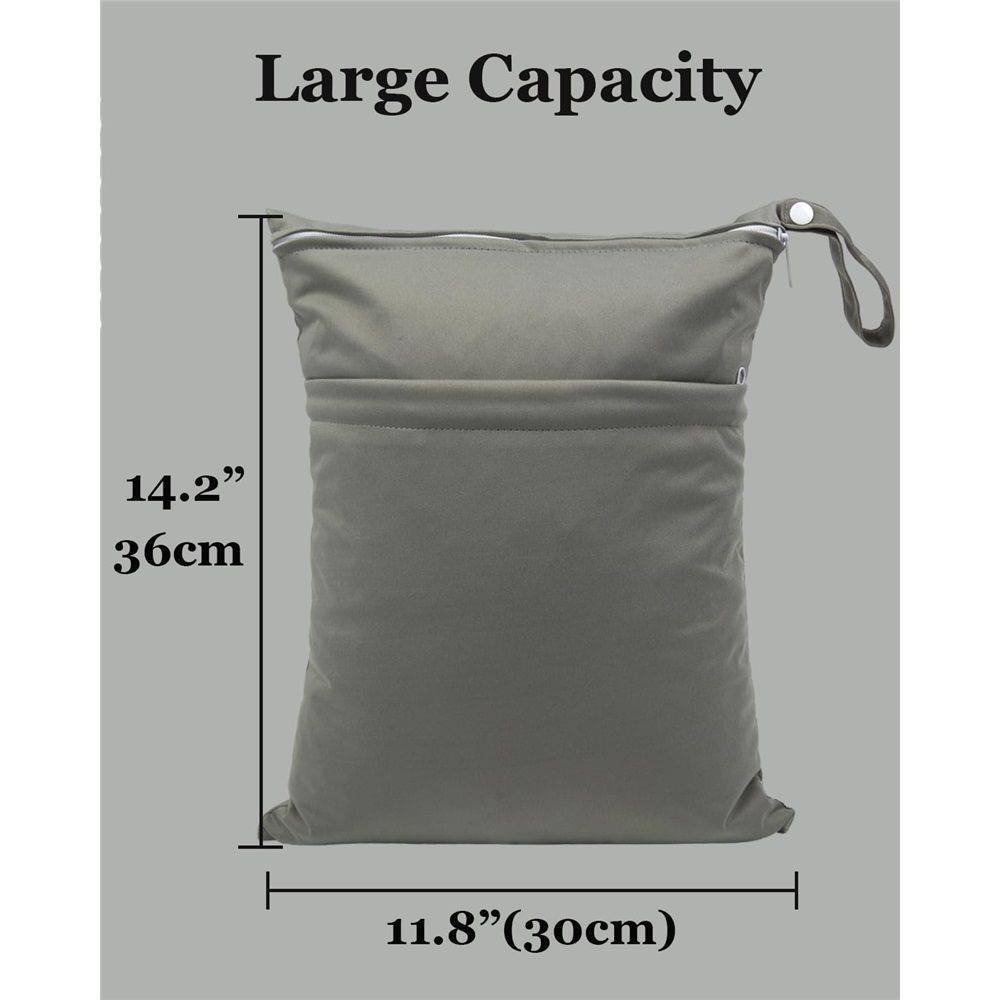 2pcs Superior Waterproof Wet Dry Bags,Reusable Two Zippered Pockets, baby cloth diaper wet bags,Travel,Beach,Pool,Daycare,Soiled Items,Yoga Gym Bag,wet bag for swimsuit Black&Grey