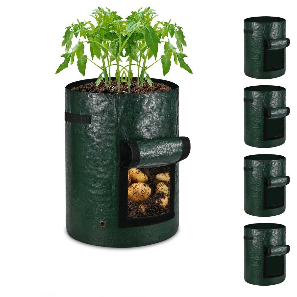 Potato Grow Bags Grow Bags 5 Pack, Heavy Fabric Planters with Harvest Window, Great for Growing Tomatoes, Vegetables and Fruits in The Garden
