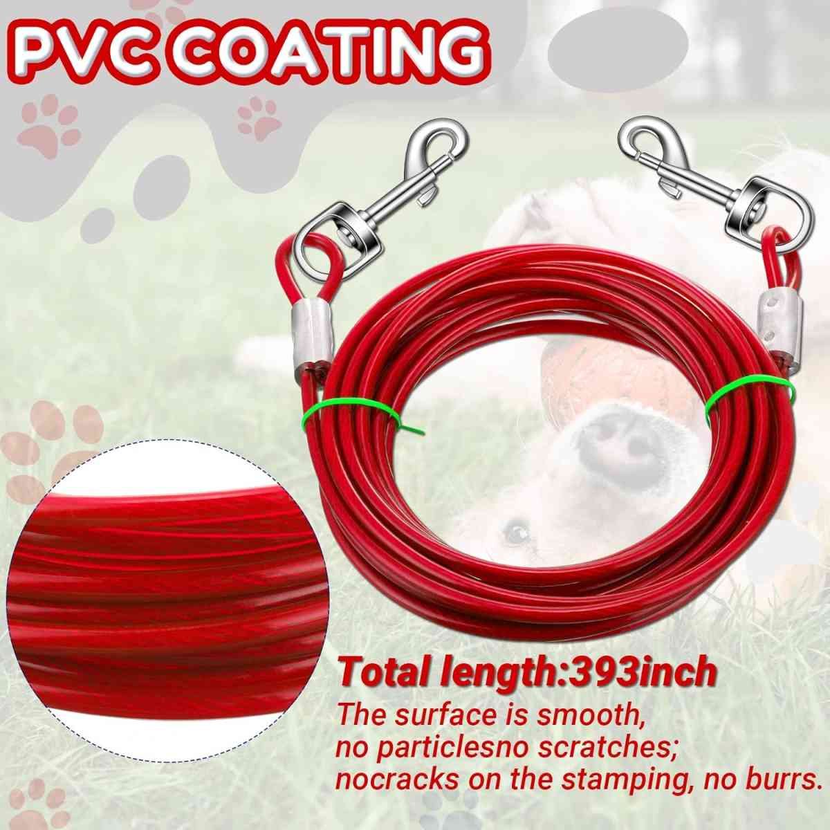 Amylove 2 Set Dog Tie Out Cable and Stake - 30ft Leash Chain, 16" Spiral Stake for Outside Yard - Medium to Large Dogs up to 125 Lbs (Red)