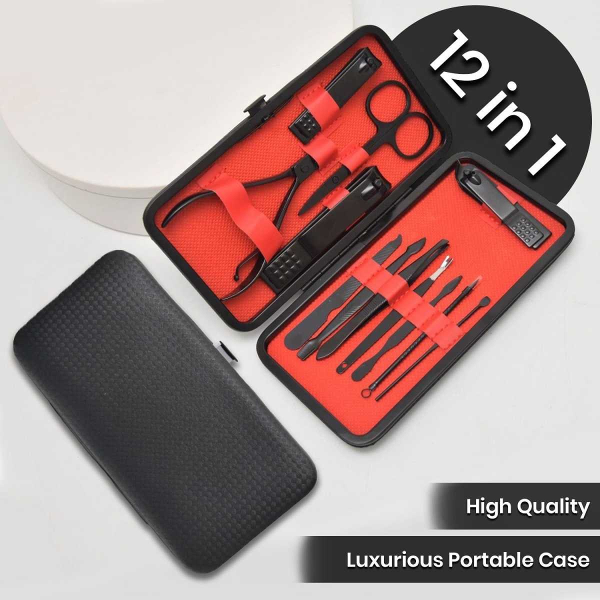 12-Piece Manicure Pedicure Tool Set, Professional Nail Care Grooming Kit