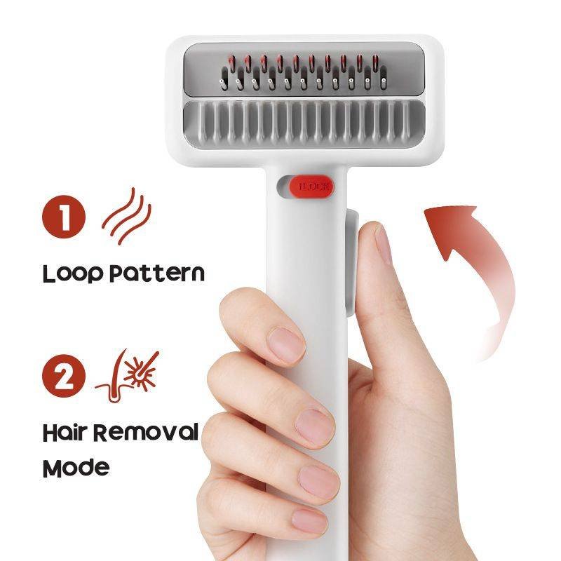  White and Grey 2-in-1 Pet Dematting & Deshedding Grooming Comb, Self-Cleaning Dog and Cat Brush with One-Click Hair Removal, Stainless Steel Undercoat Rake for Dogs, Cats & Small Pets