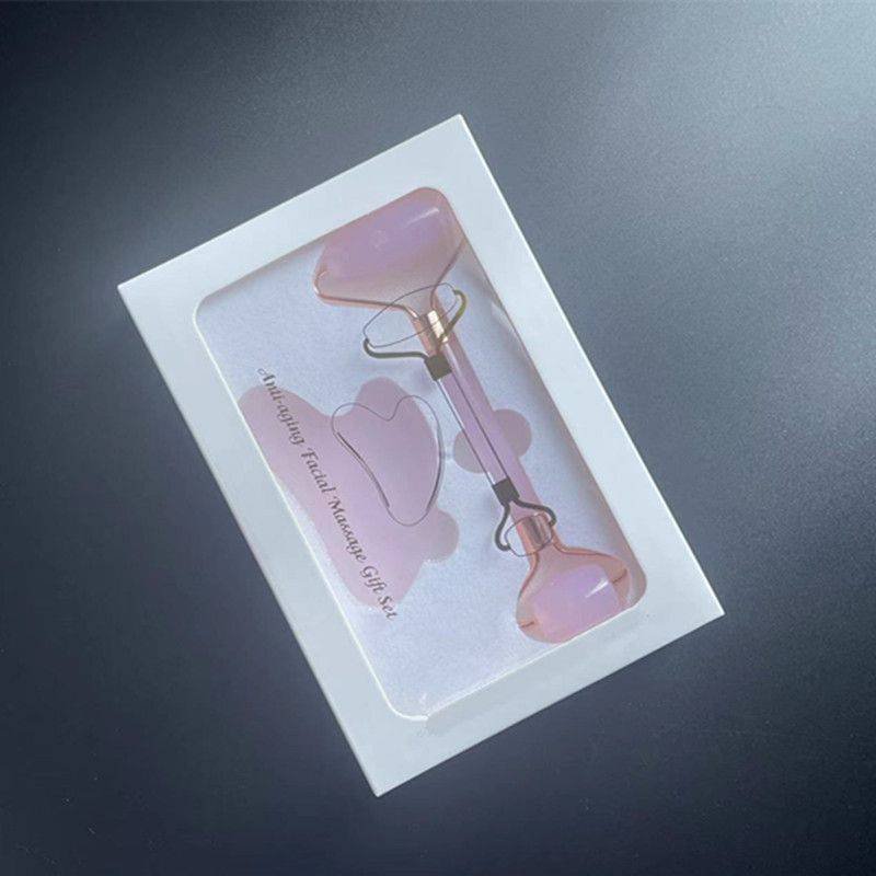 2-piece Pink Natural   Gua Sha Facial Tool - Hand-Polished Stone Massage Board for Face and Neck, Cooling Skincare Ritual, Easy Daily Use, Gift Ready