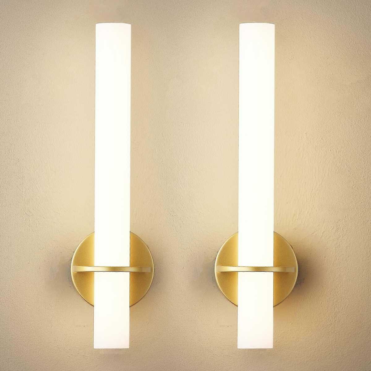 Gold Battery Operated Wall Sconce Set of 2, Rechargeable Wireless LED, Remote, Dimmable 3000K-6000K