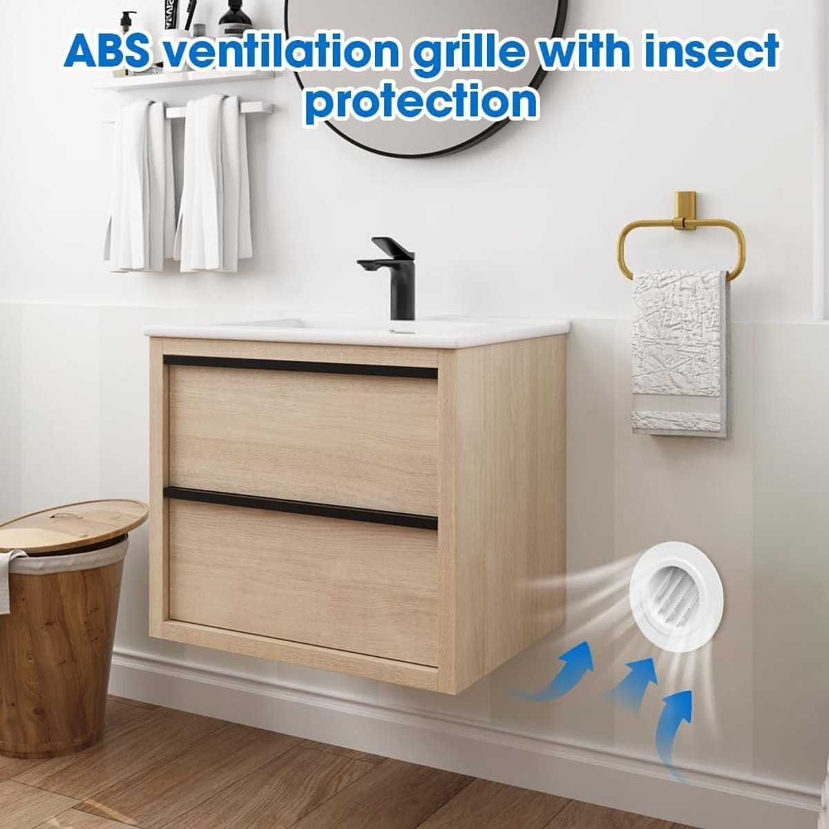 Ventilation grille - Round ventilation grille - Air grille - Louvered grille - plastic ventilation grille - 100 mm - ABS ventilation grille opening - for extractor fan - white