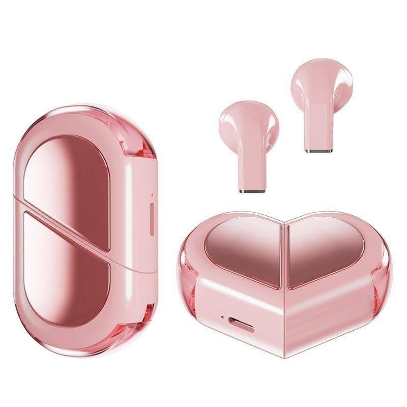 K520 deformable cute heart-shaped bluetooth headset tws compact stereo - pink