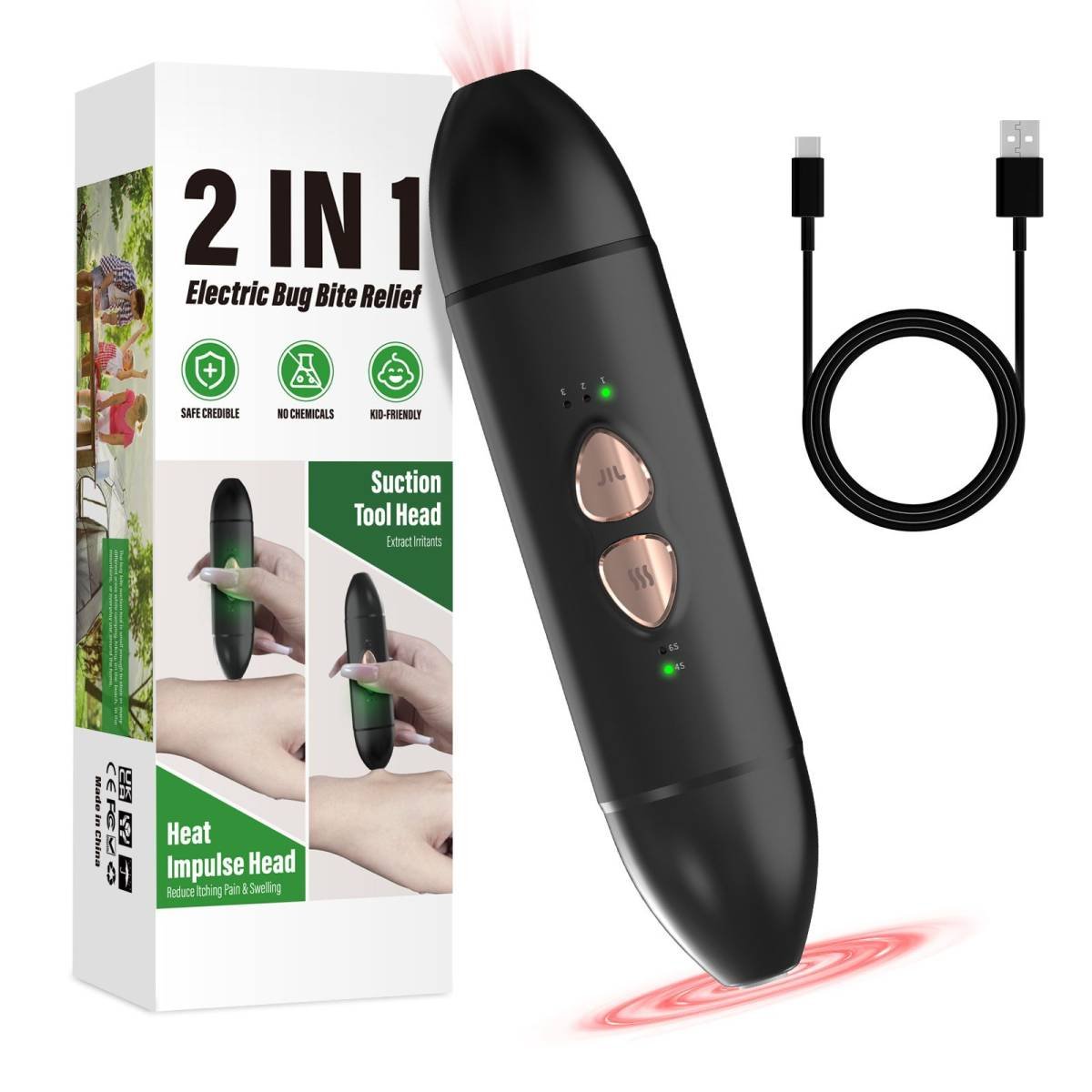 Bug Bite Relief with Suction Tool and Heat Mosquito Itch Relief-Insect Sting&2-in-1 Bite Relief Rechargeable Bug Bite Sucker and Fast Itch Relief from Bug and Mosquito Bites