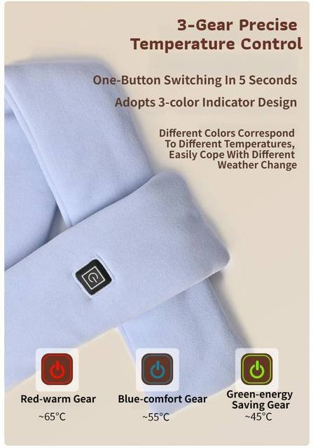 Dark Blue USB Powered Graphene Rapid Heated Scarf - 80 x 10 CM Washable Winter Thermal Wrap with 3-Level Temp for Cervical Support & Pain Relief