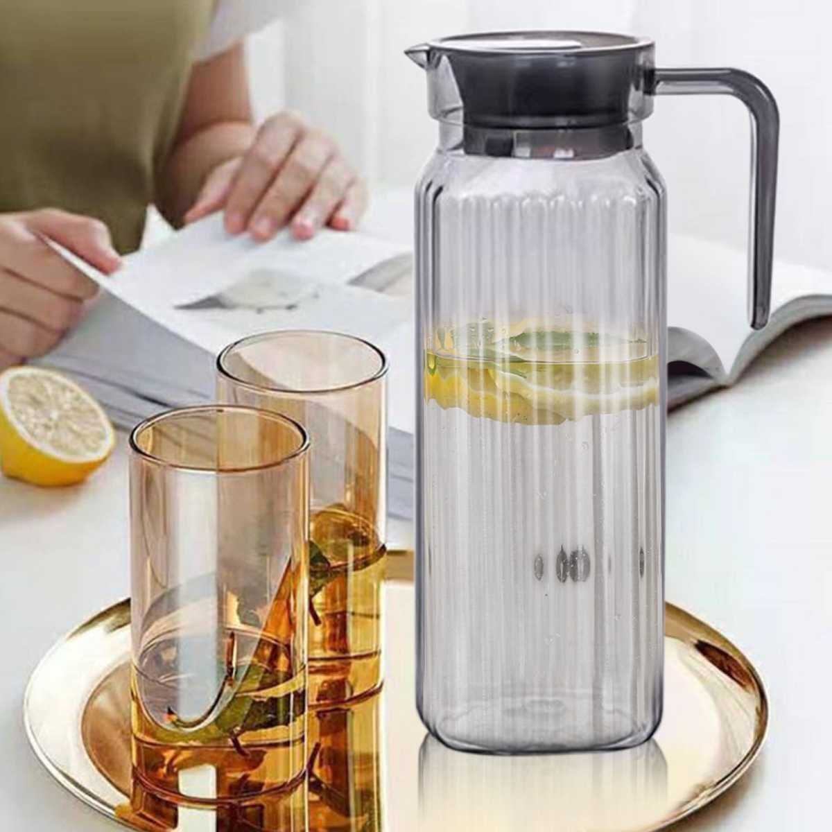 PALIFEUR Water Pitcher with Lid, 2 L Plastic Pitcher for Tea & Juice Water, Hot/Cold Water Jug, Tea Pitcher, Juice Pitcher, 13.5 x 7.2 x 4.7 Inch Z-3-Gray