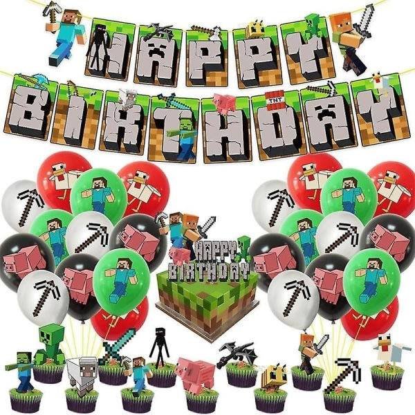 Minecraft Theme Happy Birthday Set Decoration Accessories Banner Pull Flag Cake Decorations Kit null none