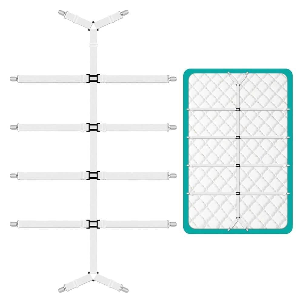 Adjustable Sheet Holders with Elastic Bands and Metal Clips for Securing Sheets Mattress Covers or Sofa Covers, White