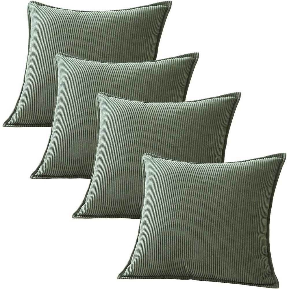 Couch Throw Pillows Covers 18x18 Inch Set of 4,Green Corduroy Decorative Cushion Case,Rustic Fun Living Room Decor （only pillowcases）